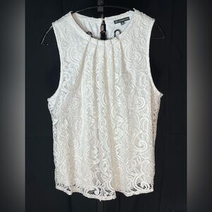 Adrianna Papell White Lace Sleeveless Camisole w/pleated neckline. Tank or layer